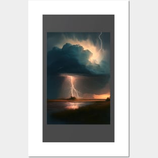 Thunder and Lightening Landscape Tee Posters and Art